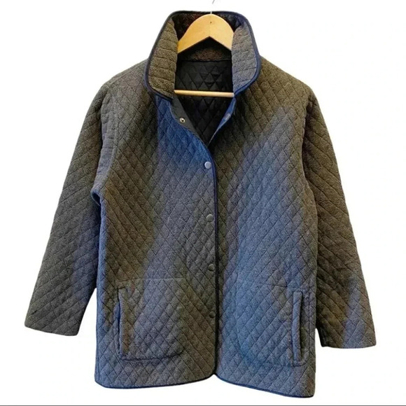 Vintage Quilted Barn Jacket Utility Chore Coat Reversible Blue Grey Small - Picture 4 of 16